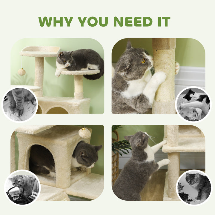 PawHut 54" Cat Tree, Multi-Level Cat Tower with Scratching Posts, Cat Condos, Bed, Platforms, Ramp, Toy Ball, Dark Blue