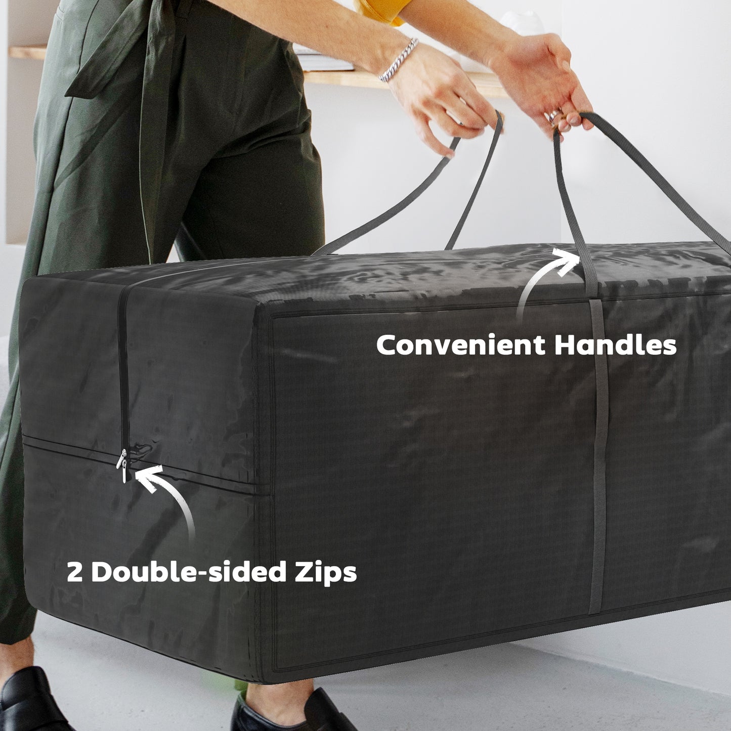 Outsunny 840L Outdoor Patio Cushion Storage Bag, UPF30+, Waterproof 600D Oxford Heavy Duty Furniture Storage Bag, Black