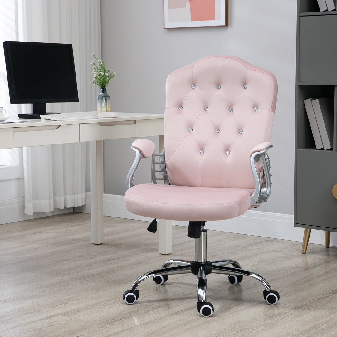 Vinsetto Office Chair, Velvet Computer Chair, Button Tufted Desk Chair with Swivel Wheels, Adjustable Height, Tilt Function, Grey