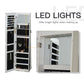 HOMCOM Mirror Jewelry Cabinet Armoire, Lockable Jewelry Organizer with Full-Length Mirror, LED Lights, Standing Jewelry Armoire in White Wood