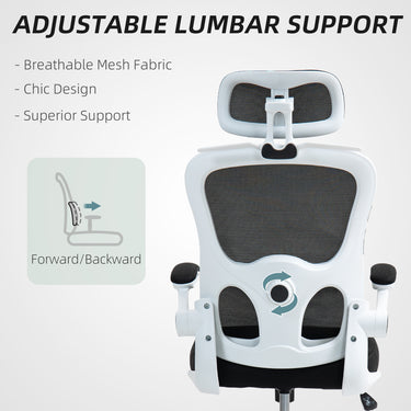 HOMCOM Mesh Office Chair, Ergonomic Desk Chair with Flip-up Armrest, Rotatable Headrest, Adjustable Lumbar Support, Black