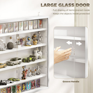 HOMCOM 5-Tier Display Cabinet, Shot Glass Display Case, Glass Curio Cabinet with 2 Glass Doors and 4 Adjustable Shelves, White