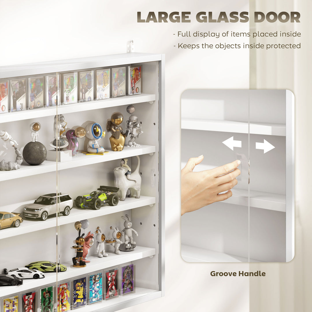 HOMCOM 5-Tier Display Cabinet, Shot Glass Display Case, Glass Curio Cabinet with 2 Glass Doors and 4 Adjustable Shelves, White