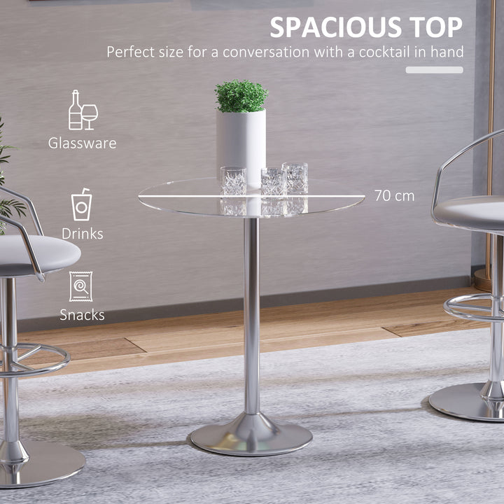 HOMCOM Round Dining Table, Modern Pub Table with Tempered Glass Top, Galvanized Metal Base, Small Dining Table, Silver