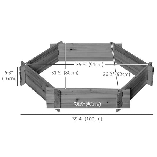 Outsunny 39" x 36" Screwless Hexagon Planter Box, Raised Garden Bed, Herb Garden for Vegetables, Flowers, Grey