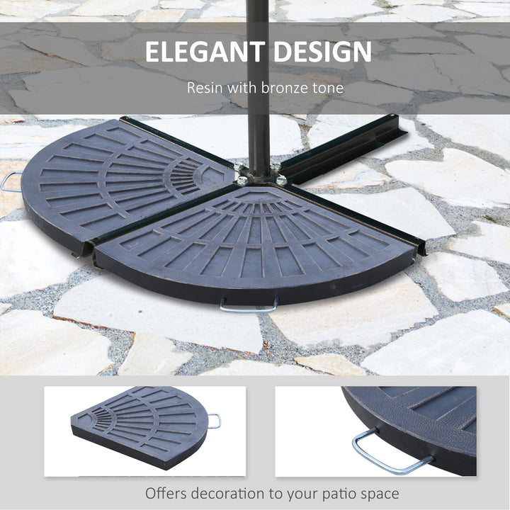 Outsunny 2pc Portable Umbrella Base Weights 61.6lbs Resin Flabelliform Garden Parasol Base Outdoor Patio Umbrella Stand Holder Weights, Bronze