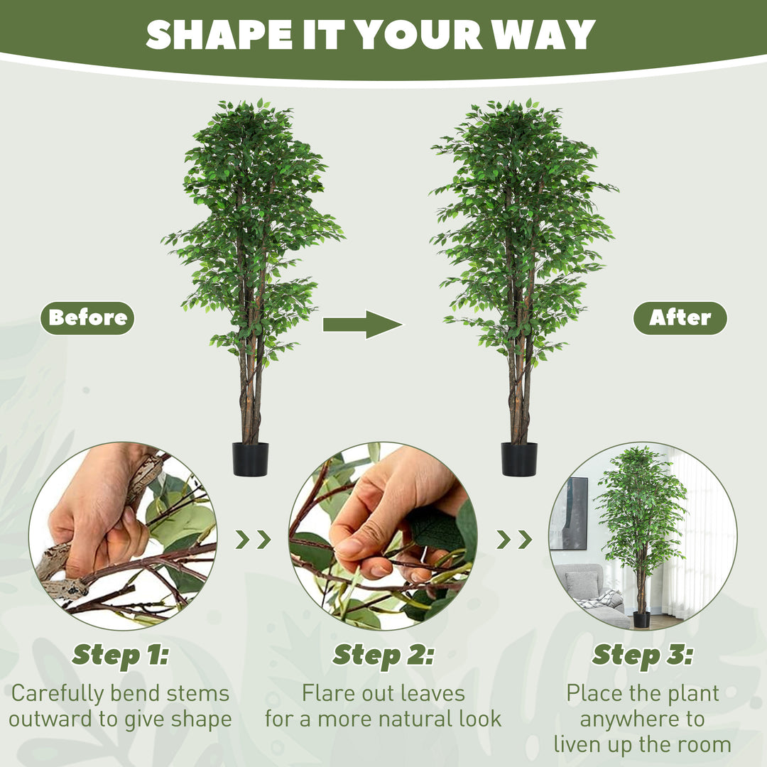 HOMCOM 8ft Tall Artificial Tree, Silk Ficus Tree with 2520 Leaves in Pot, Fake Plant for Home Office Decor