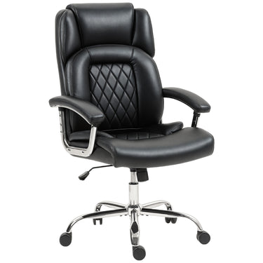 HOMCOM Big and Tall Office Chair 400 lbs, Desk Chair with Spring Cushion, PU Leather, High Back, Swivel Wheels, Black