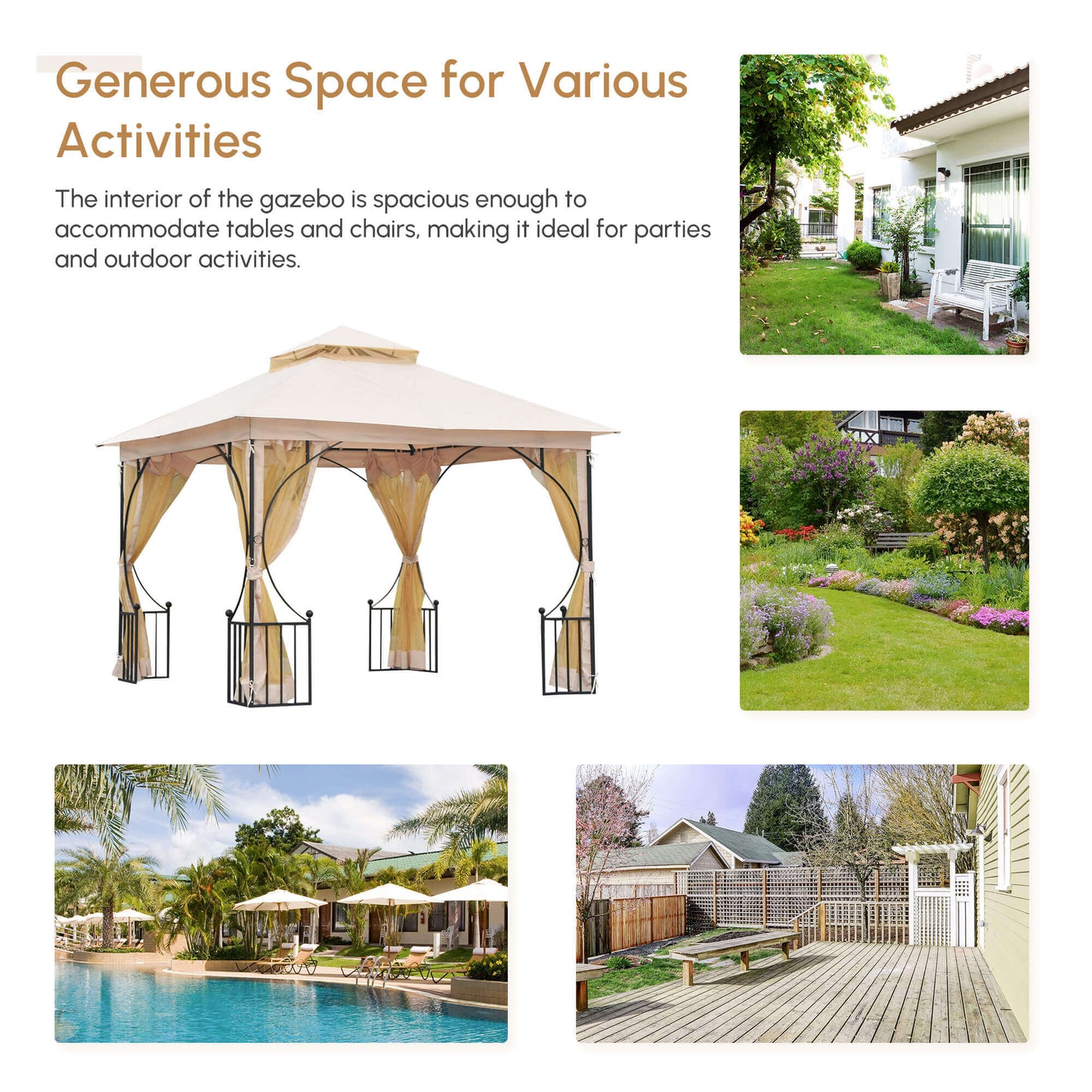 Outsunny 10'x10' Patio Gazebo, Outdoor Garden Canopy for Events Party Backyard with Mosquito Netting