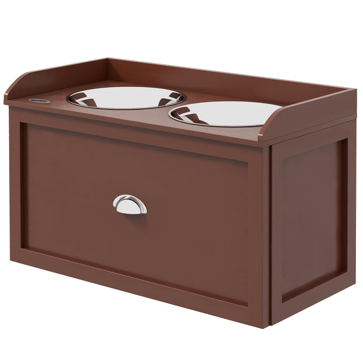 PawHut Elevated Dog Bowls Raised Pet Feeding Station with Storage 2 Stainless Steel Bowls, 23.6"x11.8" x14.2", White