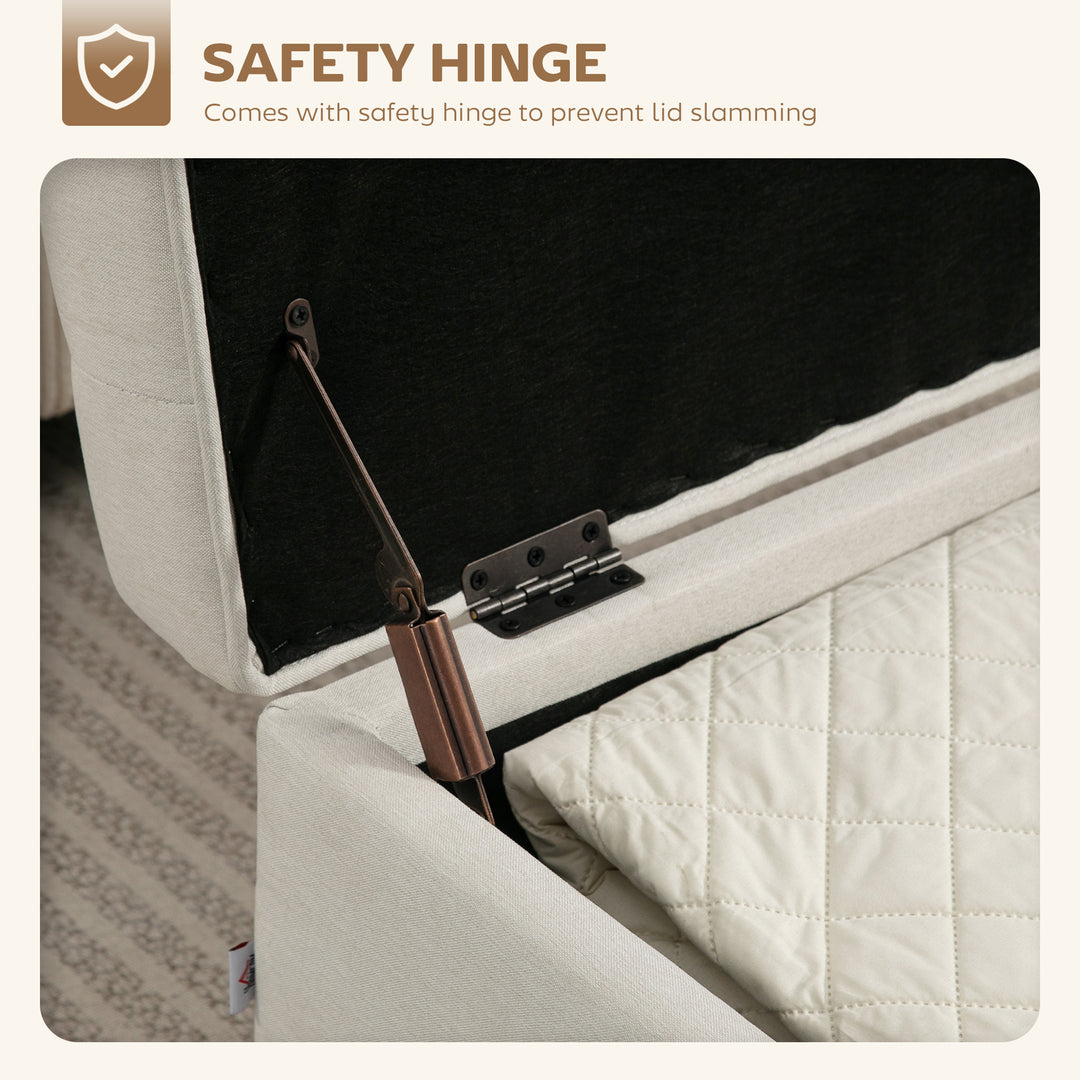 HOMCOM Storage Ottoman Bench, Foot Rest with Lift-Up Lid and Wood Legs, Linen Storage Chest for Living Room, Cream White