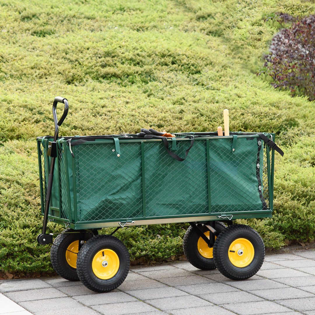 Outsunny 342L Utility Wagon Cart with Removable Mesh Sides to Convert into Flatbed for Beach Lawn Yard