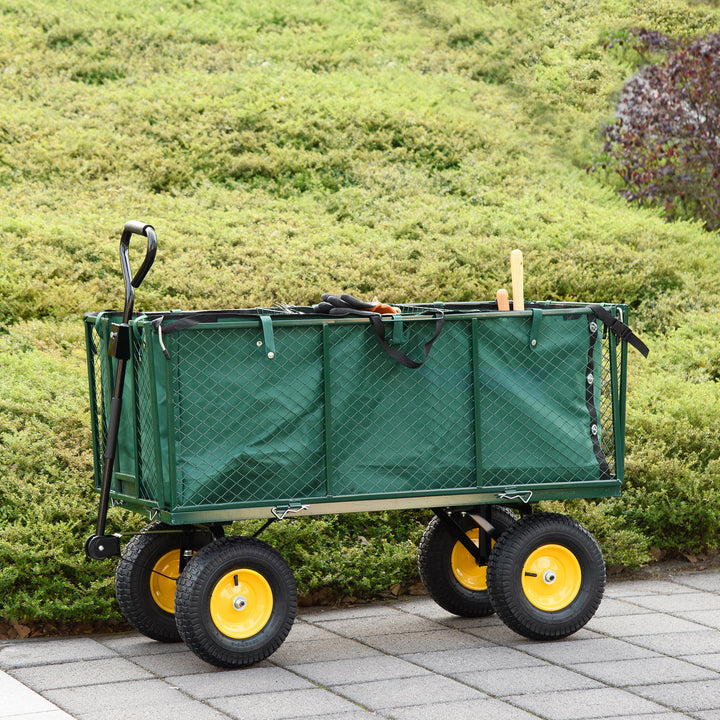 Outsunny 342L Utility Wagon Cart with Removable Mesh Sides to Convert into Flatbed for Beach Lawn Yard