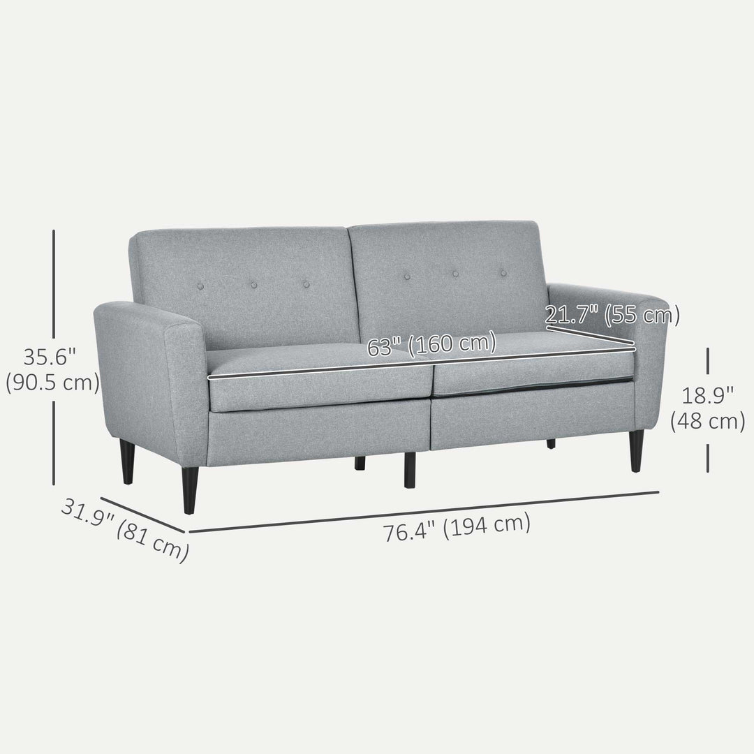 HOMCOM 3 Seater Sofa, Upholstered Couch for Bedroom, Modern Sofa Settee with Padded Cushion, Button Tufting and Wood Legs for Living Room, Grey