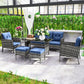 Outsunny 6 Piece Patio Furniture Set with Patio Chairs, Ottomans, Sofa, Glass Top Table and Cushions, Wicker Rattan Outdoor Furniture Set for Backyard, Porch, Grey
