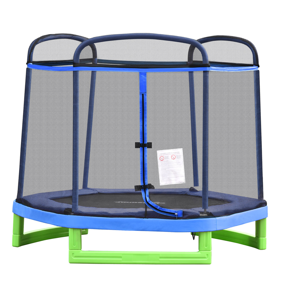 Outsunny 84.75" Kids Trampoline 7 FT Indoor Outdoor Trampolines with Safety Net Enclosure Built-in Zipper Padded Covering, for Boys and Girls, Red