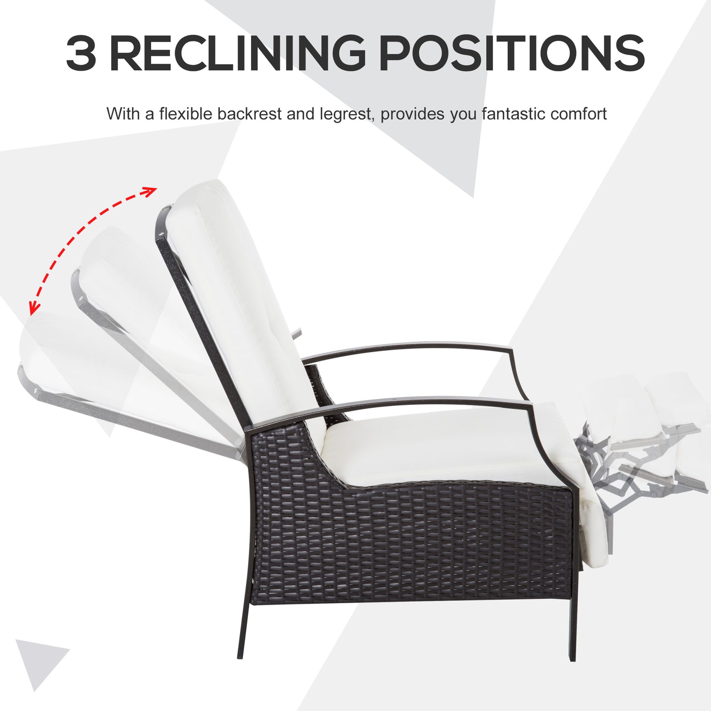 Outsunny Outdoor Rattan Recliner Chair, Wicker Reclining Chair with Adjustable Back Retractable Footrest Cushion Blue