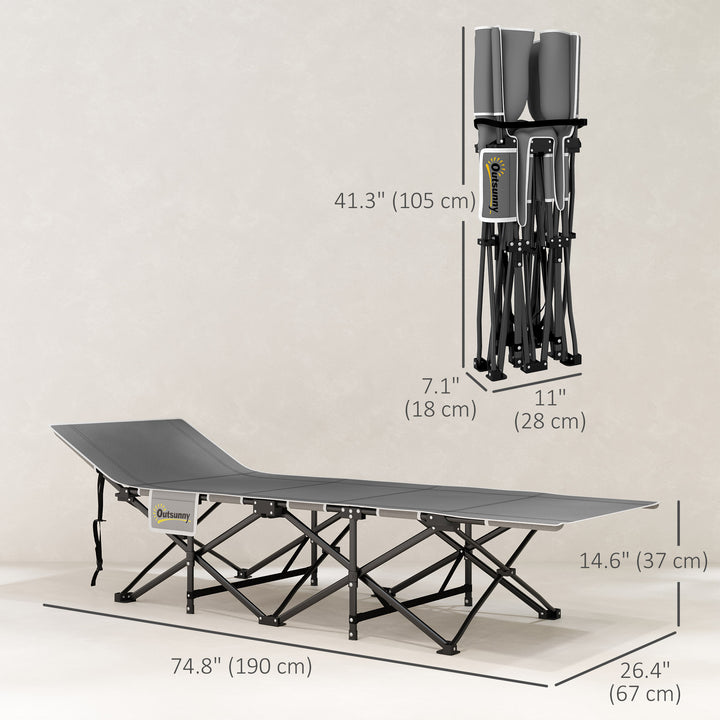 Outsunny 25.6" Wide Folding Bed, Camping Cot for Adults with Mattress, Carry Bag, Storage Pocket, Max Load 330 LBS, Light Grey
