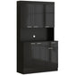HOMCOM 71" Kitchen Pantry Cabinet, Storage Buffet with Hutch, Adjustable Shelves for Living Room, High Gloss White