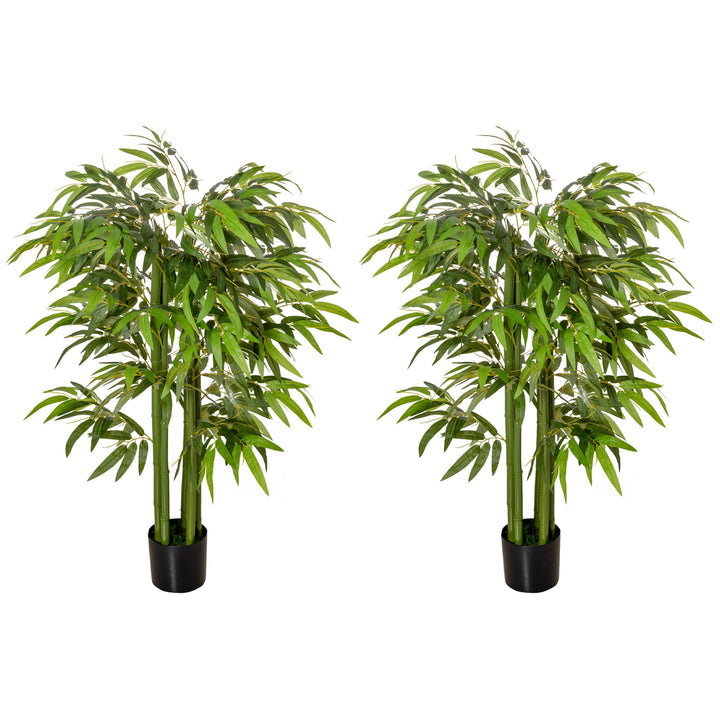 HOMCOM Set of 2 4.5FT Artificial Bamboo Tree Faux Decorative Plant in Nursery Pot for Indoor Outdoor Décor