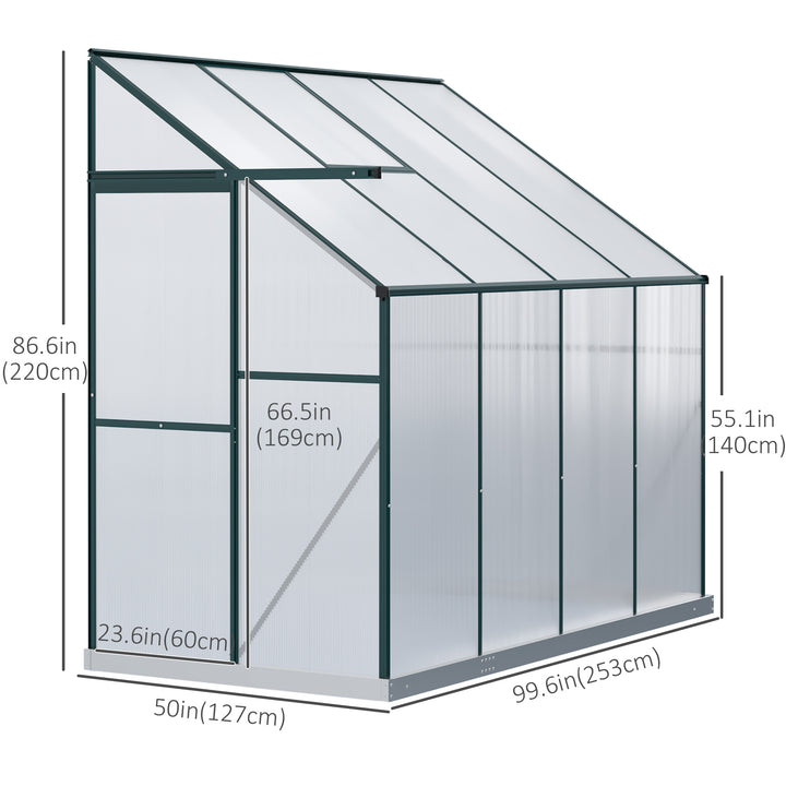 Outsunny Walk-In Garden Greenhouse Aluminum Polycarbonate with Roof Vent for Plants Herbs Vegetables 8' x 4' x 7' Silver