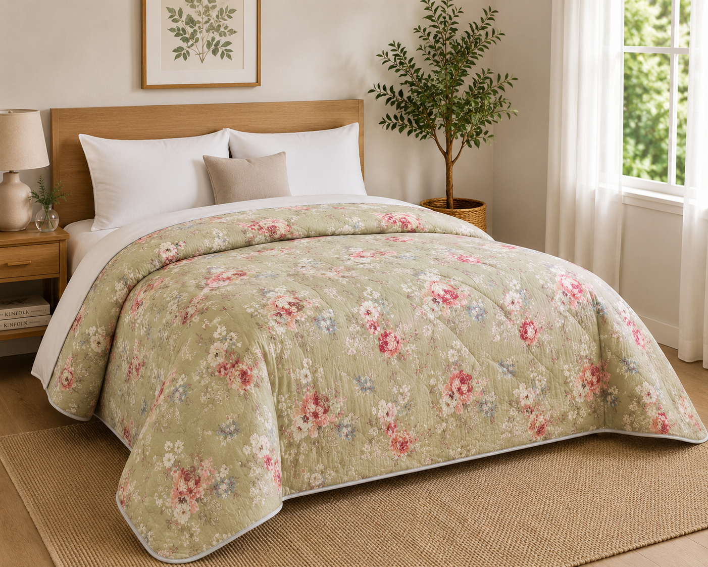 Aarniva Breathable Polyester Comforter Set | King/Queen | 250 GSM | Ultra-Soft & Cozy | Vintage Rose Garden | 5-Piece Set