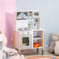 Qaba Wooden Play Kitchen with Realistic Lights Sounds, Microwave, Range Hood, Cooking Accessories, Adjustable Height, White