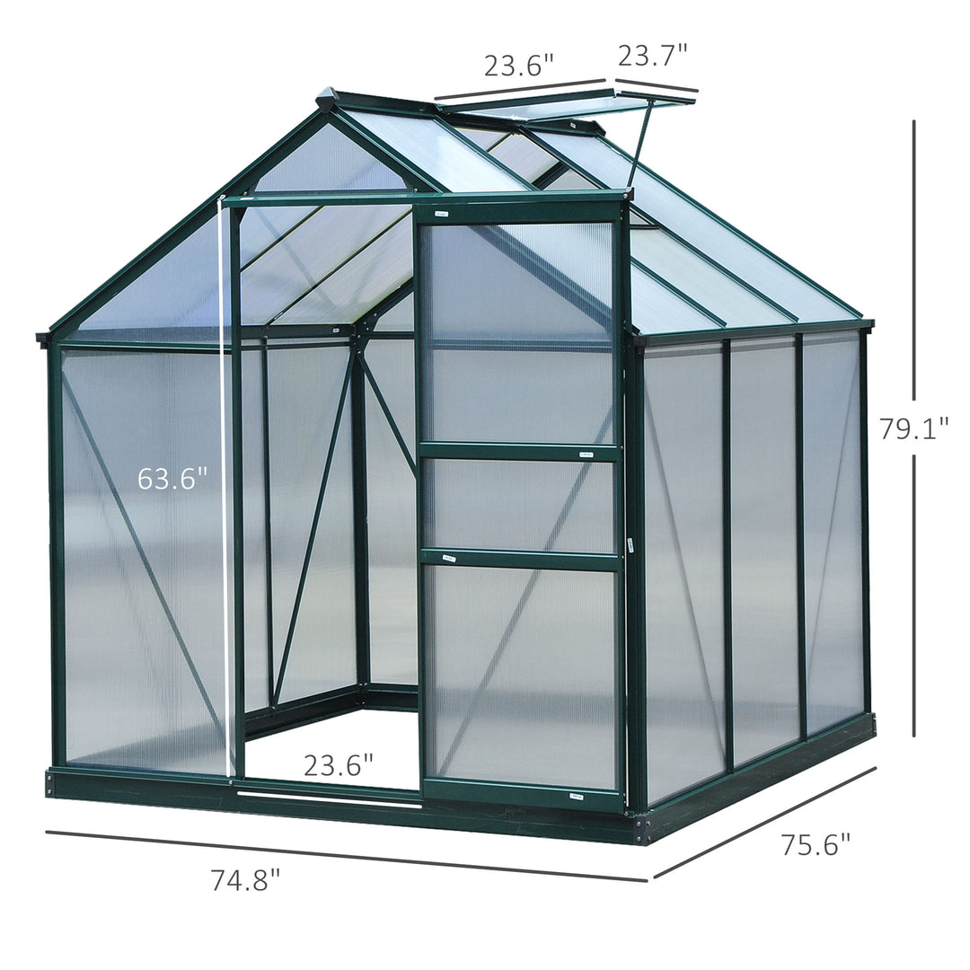 Outsunny 6.2' x 6.3' x 6.6' Clear Polycarbonate Greenhouse Large Walk-In Green House Garden Plants Grow Galvanized Base Aluminium Frame w/ Slide Door
