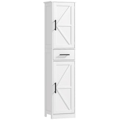 HOMCOM 67" Tall Bathroom Cabinet, Narrow Bathroom Storage Cabinet with Drawer, Barn Doors and Adjustable Shelves, White