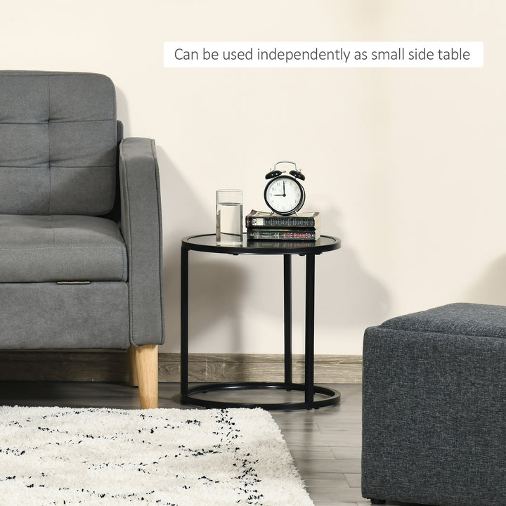 HOMCOM Round Nesting Coffee Table Set of 2, Stacking Modern Accent Tables with Faux Marble Tabletop and Metal Frame for Living Room, Black