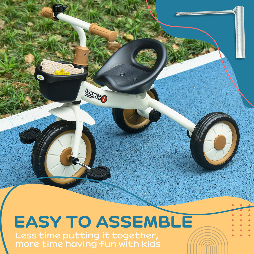 Qaba Tricycle for Toddler 2-5 Year Old Girls and Boys, Toddler Bike with Adjustable Seat, Basket, Bell, White