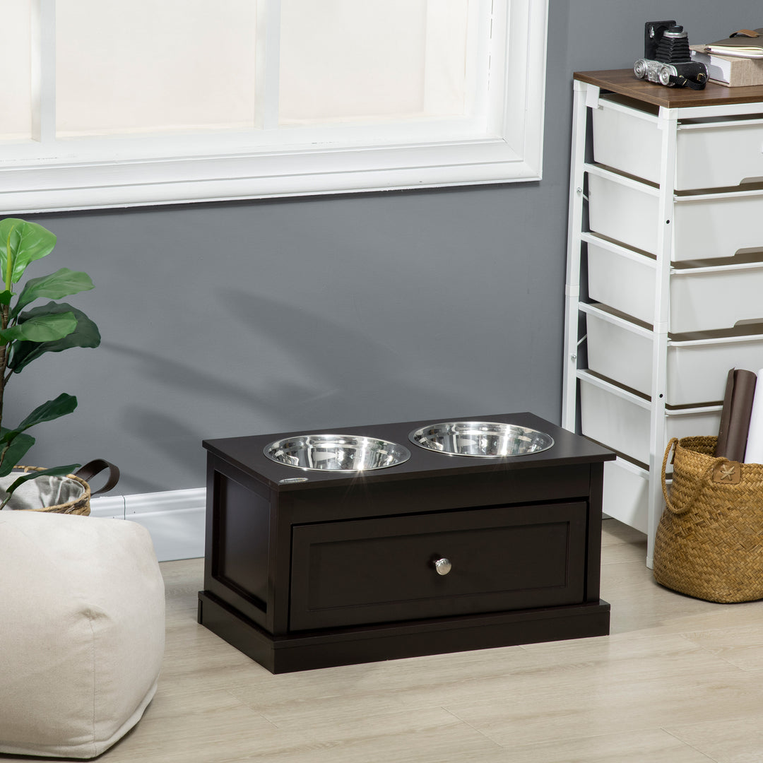 PawHut Elevated Dog Bowls with Storage Drawer for Large Dogs, Coffee