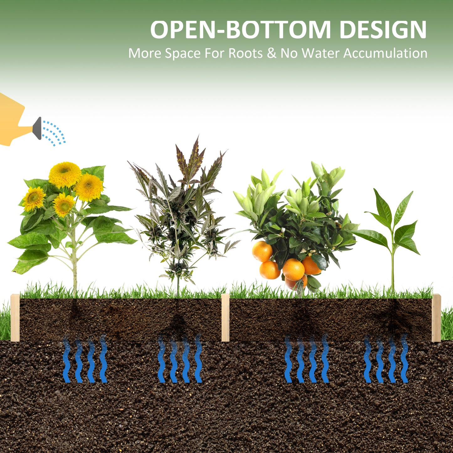 Outsunny 96" x 24" x 10" Wooden Raised Garden Bed with 2 Planter Box and Non-woven Fabric Liner for Backyard, Patio to Grow Vegetables, Herbs, and Flowers, Natural