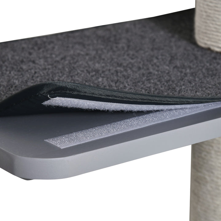 PawHut Wall-Mounted Cat Shelf with 4 Platforms and 3 Scratching Posts, Cat Wall Climber for Climbing and Lounging, Light Grey