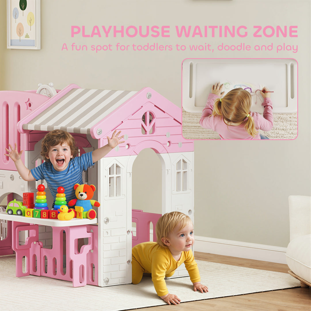 Qaba 7-in-1 Toddler Slide, Kids Slide Climber Playset with Playhouse and Basketball Hoop for 1-4 Years, Grey