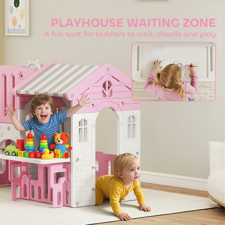 Qaba 7-in-1 Toddler Slide, Kids Slide Climber Playset with Playhouse and Basketball Hoop for 1-4 Years, Grey