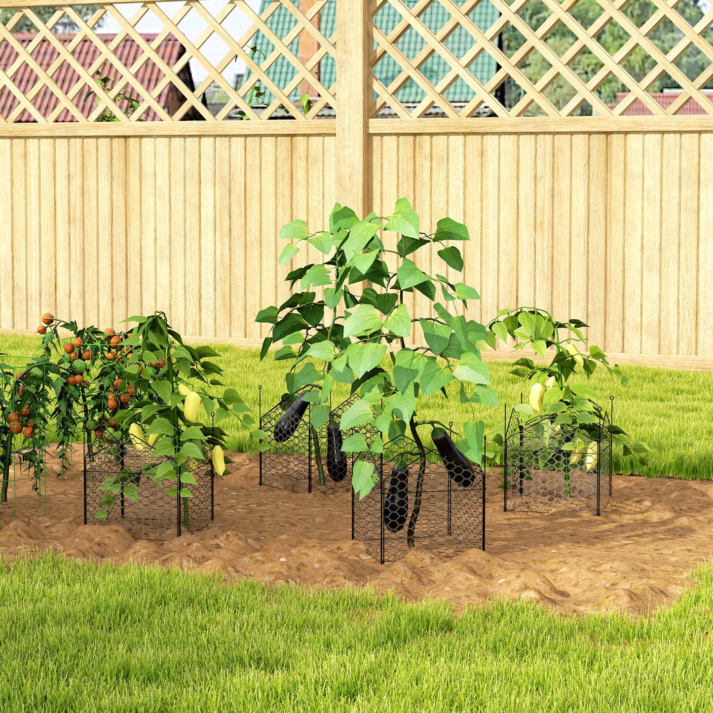 Outsunny 4 Pack Garden Cloches for Plants, 12" x 14" Metal Crop Cage, Plant Cages to Keep Animals Out, Black