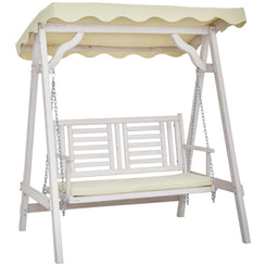 Outsunny 2 Seater Patio Swing with Stand, Canopy and Cushion, Outdoor Swing Chair Wooden Swinging Bench