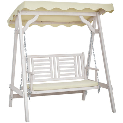Outsunny 2 Seater Patio Swing with Stand, Canopy and Cushion, Outdoor Swing Chair Wooden Swinging Bench