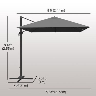 Outsunny 8 FT Aluminium Cantilever Patio Umbrella with 360° Rotation, Cross Base, Crank and Tilt for Garden, Patio, Dark Grey