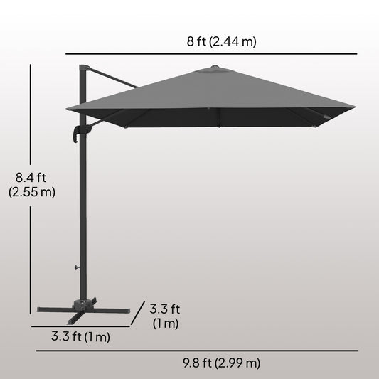 Outsunny 8 FT Aluminium Cantilever Patio Umbrella with 360Â° Rotation, Cross Base, Crank and Tilt for Garden, Patio, Dark Grey