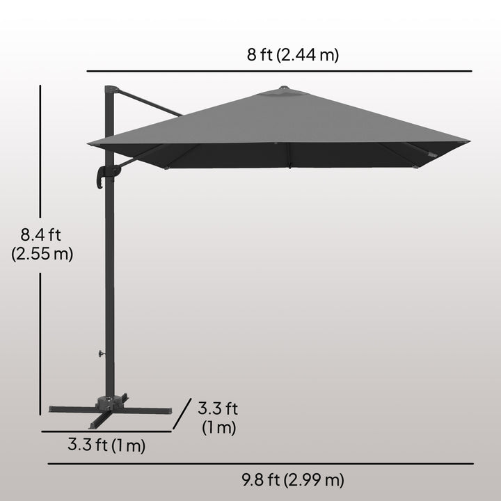 Outsunny 8 FT Aluminium Cantilever Patio Umbrella with 360° Rotation, Cross Base, Crank and Tilt for Garden, Patio, Dark Grey