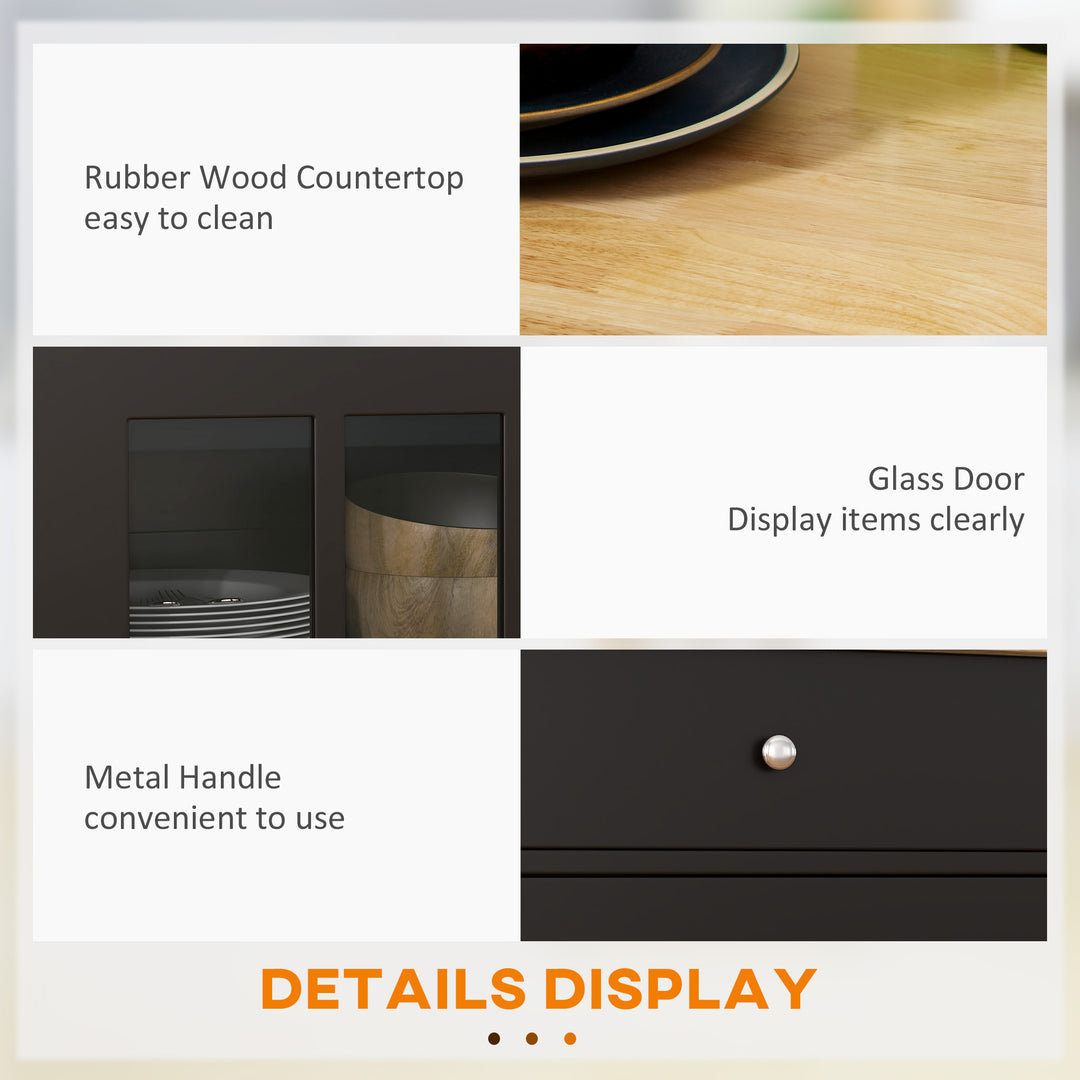 HOMCOM Rolling Kitchen Cart with Drawer and Glass Door Cabinet, Kitchen Island on Wheels with Towel Rack, White