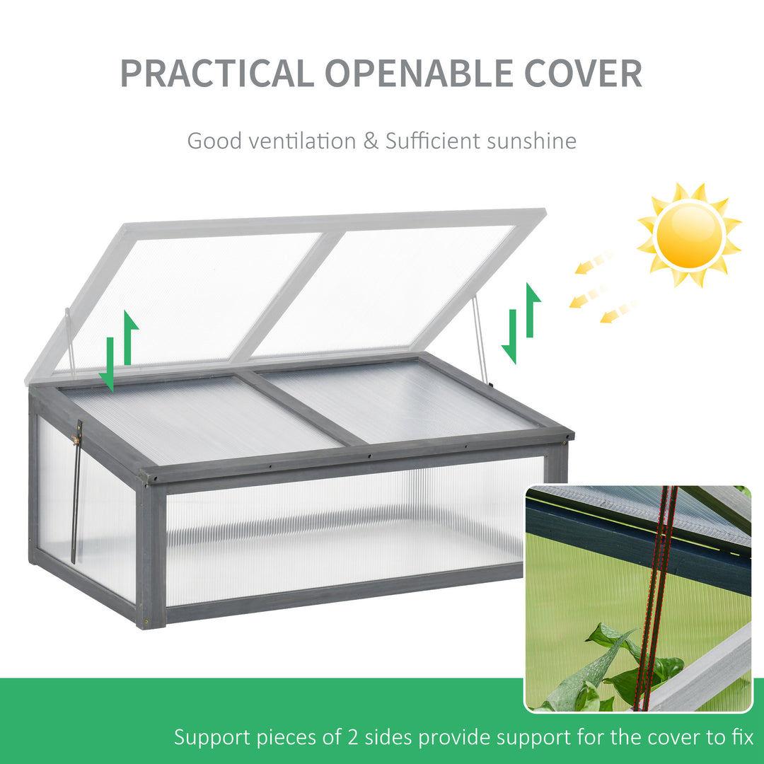 Outsunny 39" x 26" x 16" Wooden Cold Frame with Openable and Tilted Top Cover, Small Polycarbonate Planter Box for Flowers, Vegetables, Plants, Brown
