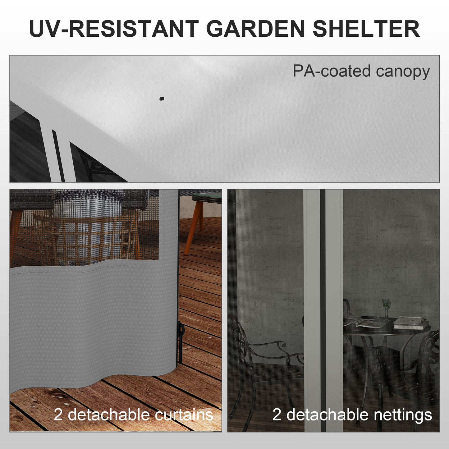 Outsunny 10' x 13' Wall Pergola, Outdoor Gazebo with 2 Curtains and 2 Nettings, UV Resistant, for Patio, Deck, Dark Grey