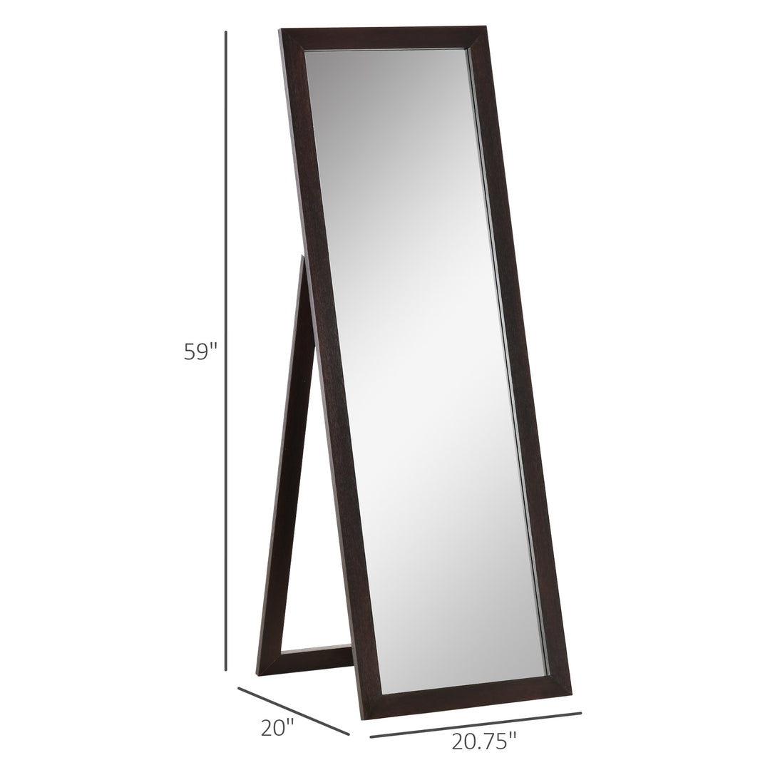 HOMCOM 58" x 20" Full Length Mirror with Frame, Floor Standing Mirror, Rectangular Full Body Mirror for Bedroom, Living Room, Brown