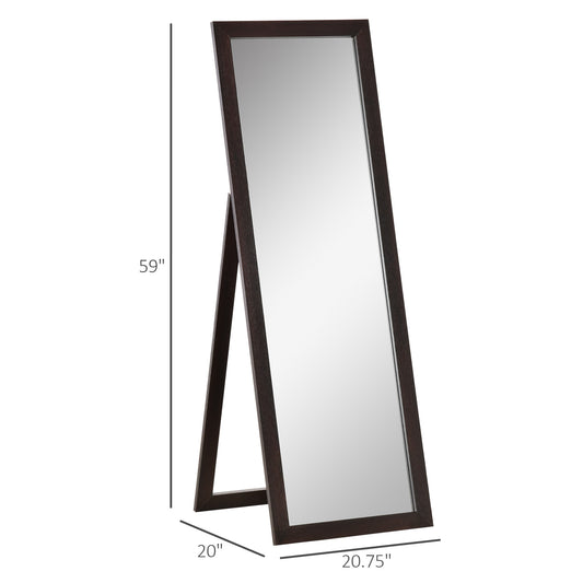 HOMCOM 58" x 20" Full Length Mirror with Frame, Floor Standing Mirror, Rectangular Full Body Mirror for Bedroom, Living Room, Brown