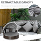 Outsunny 2 Pcs Rattan Outdoor Daybed with Retractable Canopy, Wicker Round Patio Daybed Set with Cushions & Pillows, Mixed Grey