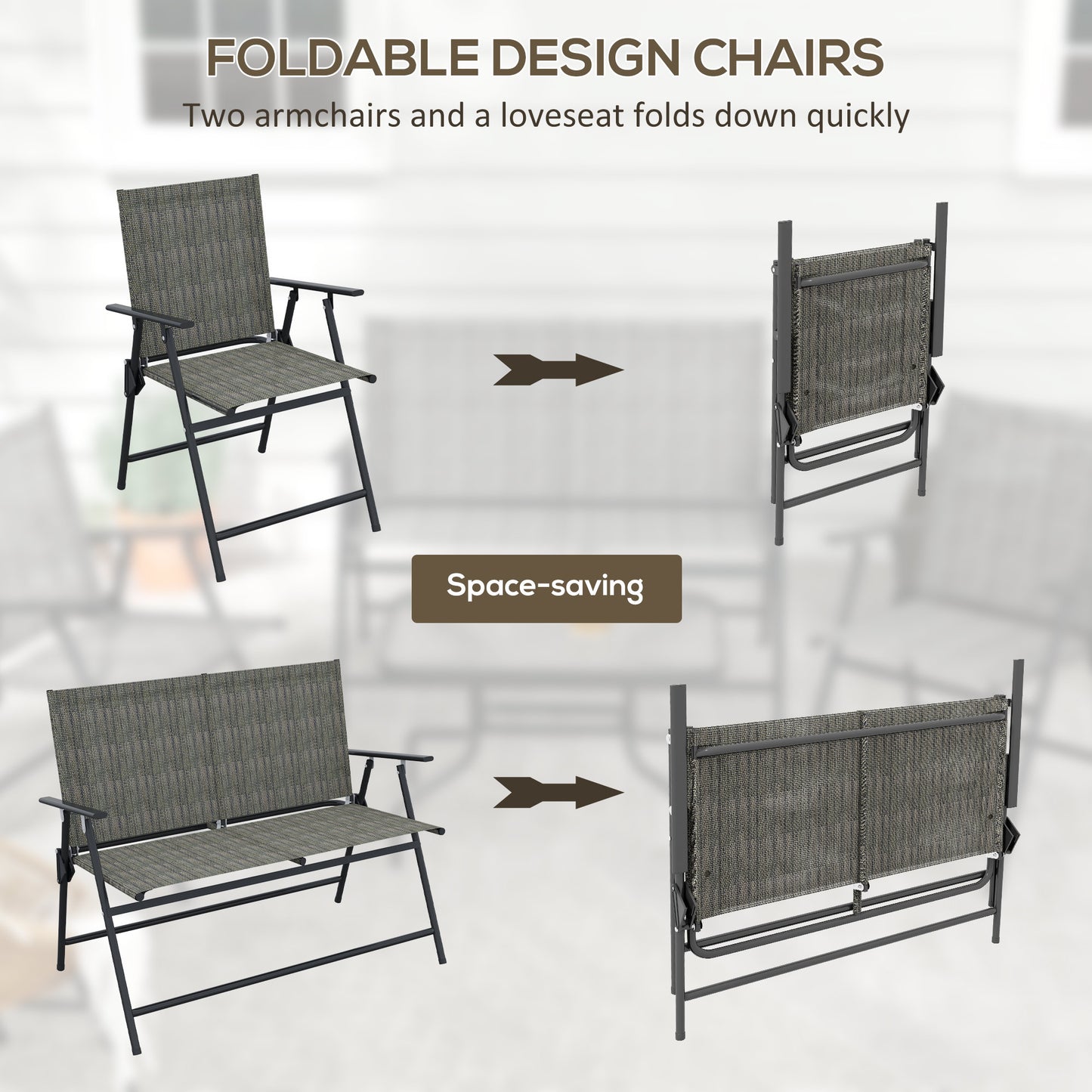 Outsunny OutdoorÂ 4 Pieces Patio Furniture Set,Â Garden Set with Two Foldable Armchairs, a Loveseat &Â GlassÂ TopÂ Table, Mixed Brown