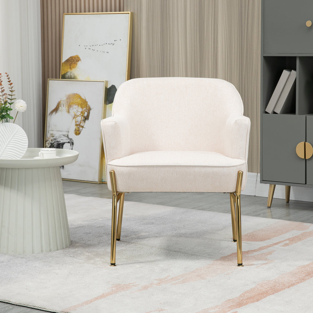 HOMCOM Fabric Armchair, Modern Accent Chair with Metal Legs for Living Room, Bedroom, Home Office, Cream White